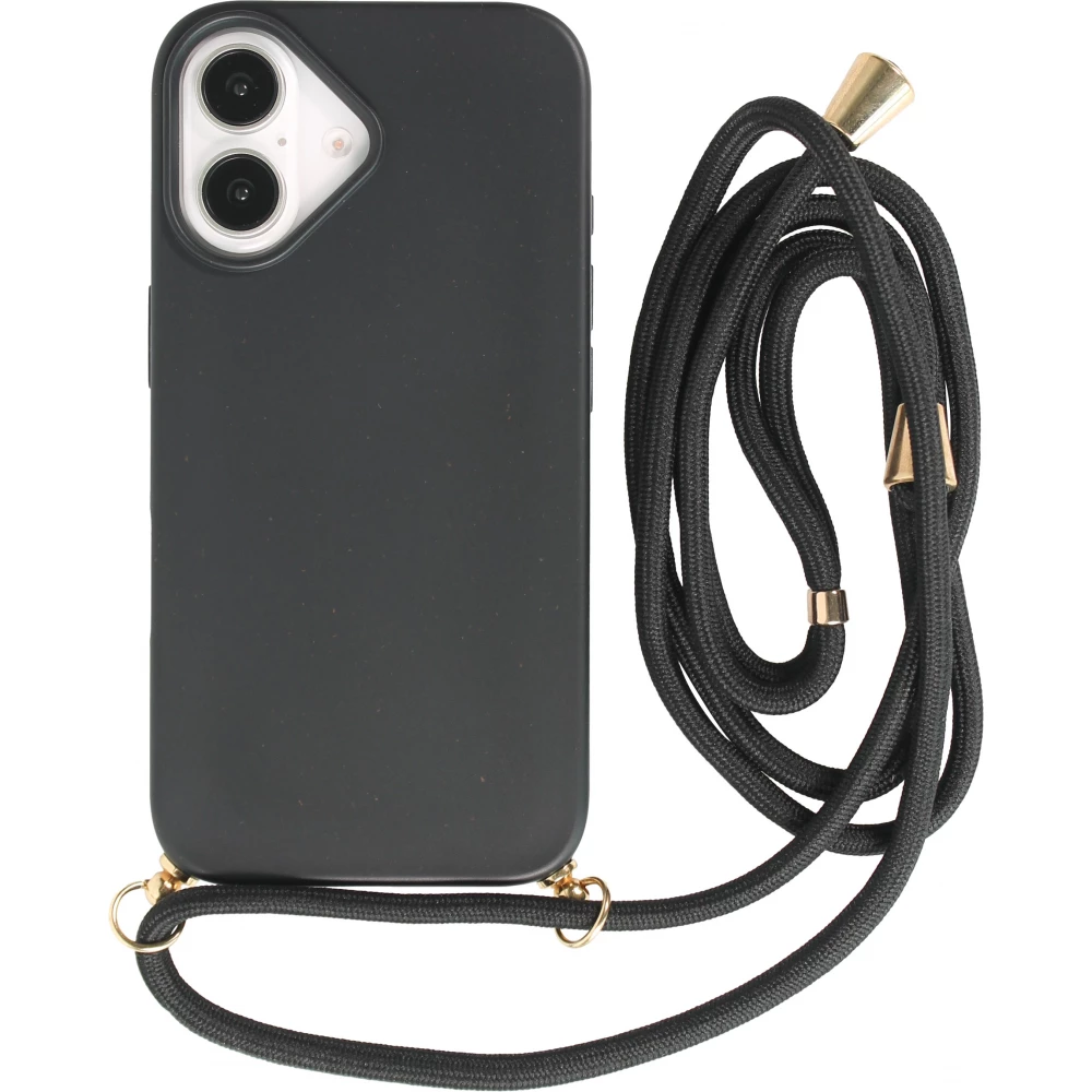 iPhone 16 Plus Case Hülle - Bio Eco-Friendly Vegan mit Handykette Necklace - Schwarz