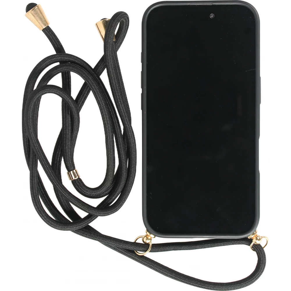 iPhone 16 Plus Case Hülle - Bio Eco-Friendly Vegan mit Handykette Necklace - Schwarz