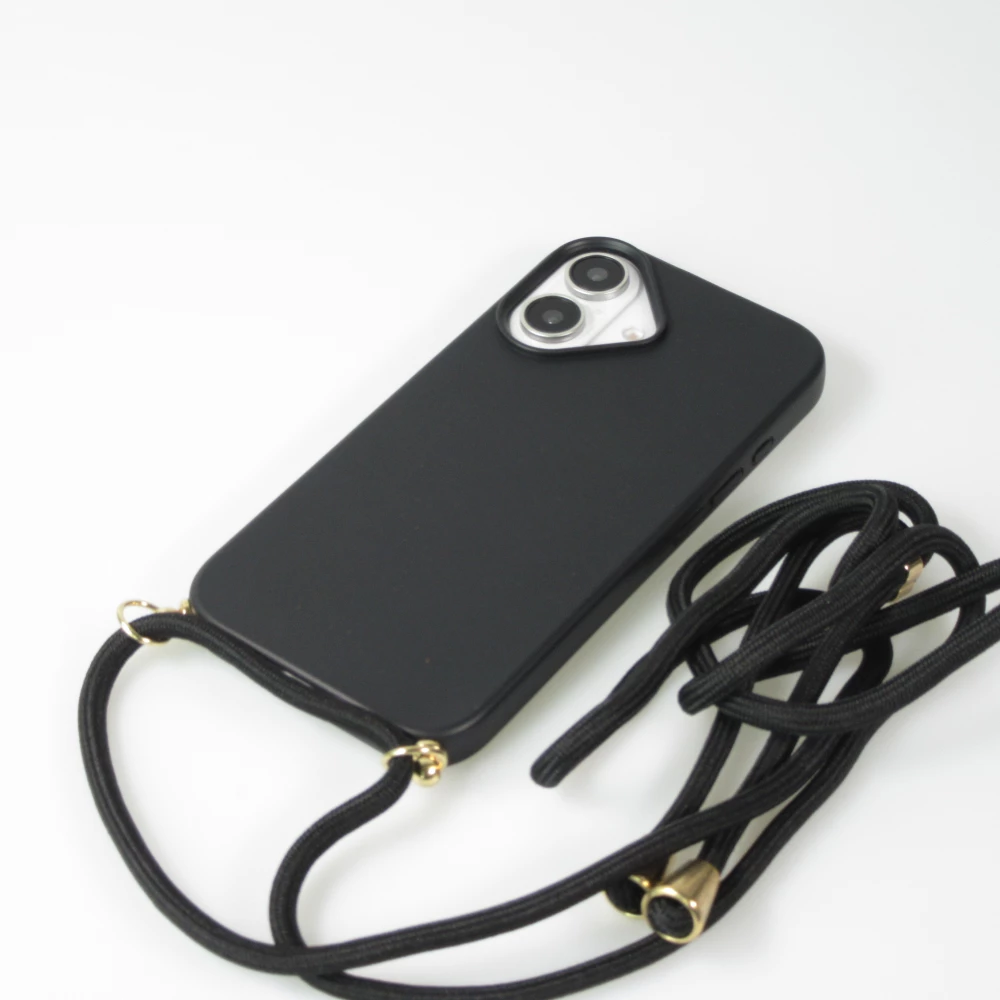 iPhone 16 Plus Case Hülle - Bio Eco-Friendly Vegan mit Handykette Necklace - Schwarz