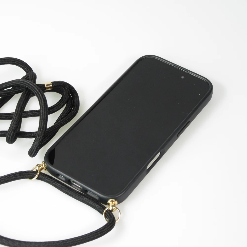 iPhone 16 Plus Case Hülle - Bio Eco-Friendly Vegan mit Handykette Necklace - Schwarz