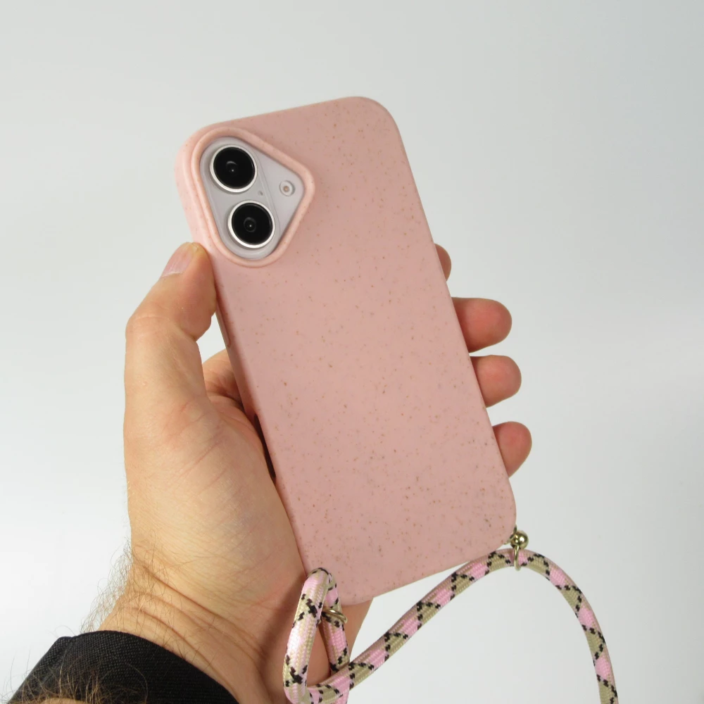 iPhone 16 Plus Case Hülle - Bio Eco-Friendly Vegan mit Handykette Necklace - Rosa