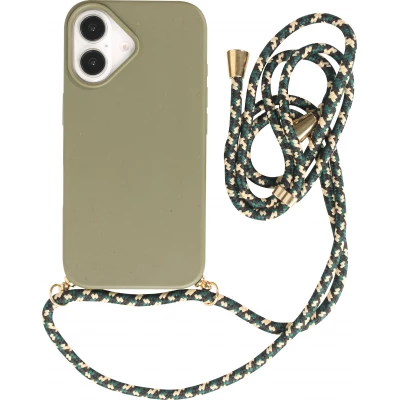 Coque iPhone 16 Plus - Bio Eco-Friendly nature avec cordon collier - Vert foncé