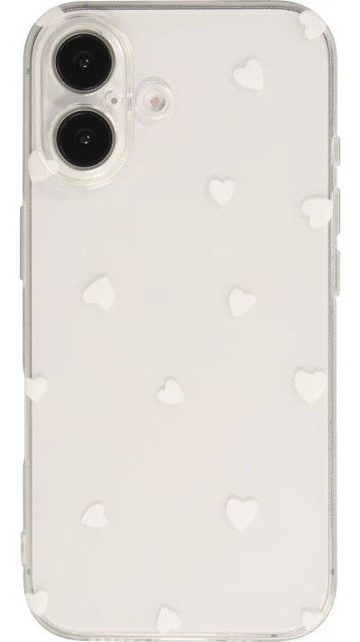 Coque iPhone 16 Plus - Gel petit coeur transparent - Blanc