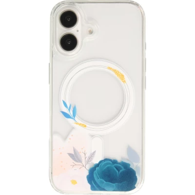 Coque iPhone 16 Plus - Gel silicone rigide avec MagSafe rose bleue - Transparent