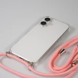 Coque iPhone 16 Plus - Gel transparent avec lacet - Rose