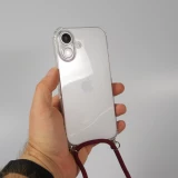 Hülle iPhone 16 Plus - Gummi transparent mit Seil - Rot
