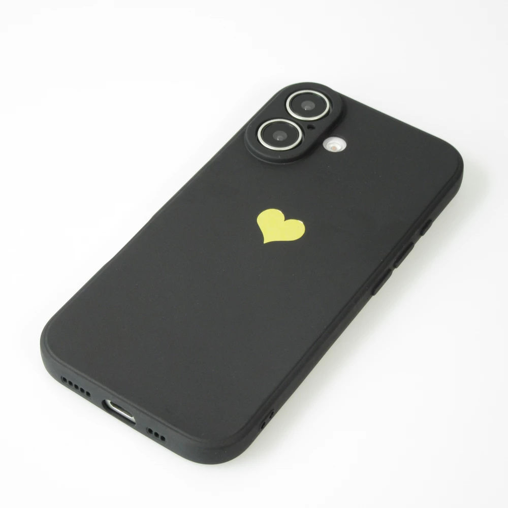 iPhone 16 Plus Case Hülle - Silikon Mat Herz gold - Schwarz