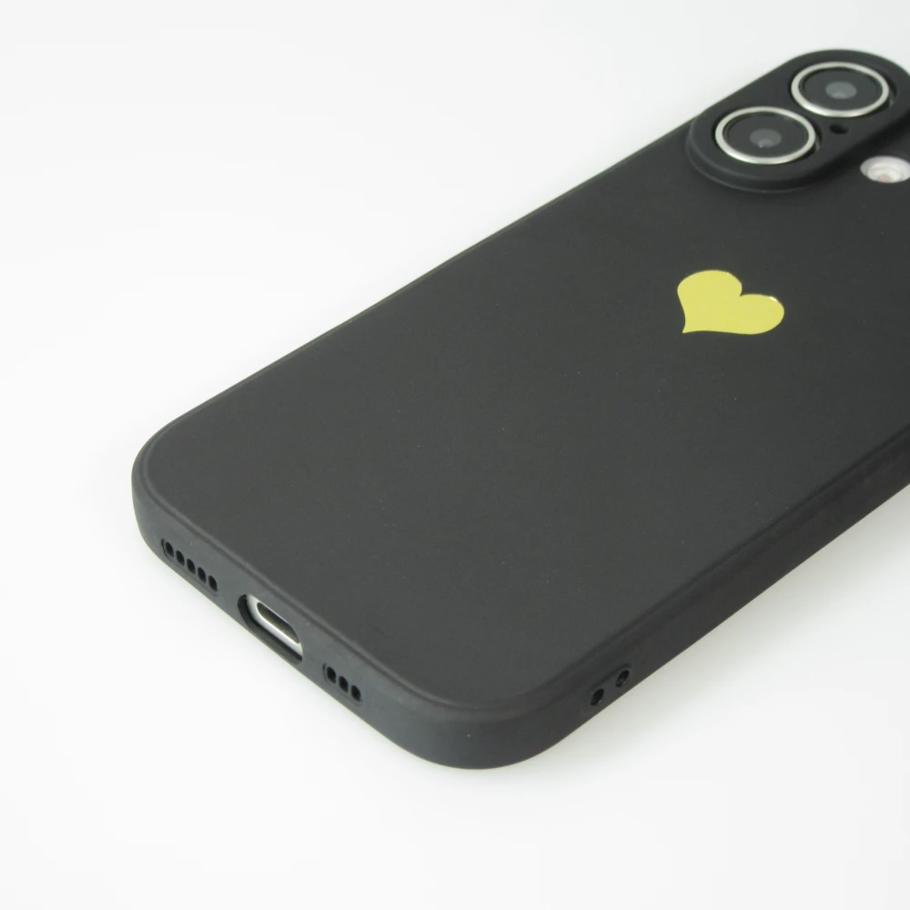 iPhone 16 Plus Case Hülle - Silikon Mat Herz gold - Schwarz