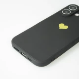 iPhone 16 Plus Case Hülle - Silikon Mat Herz gold - Schwarz