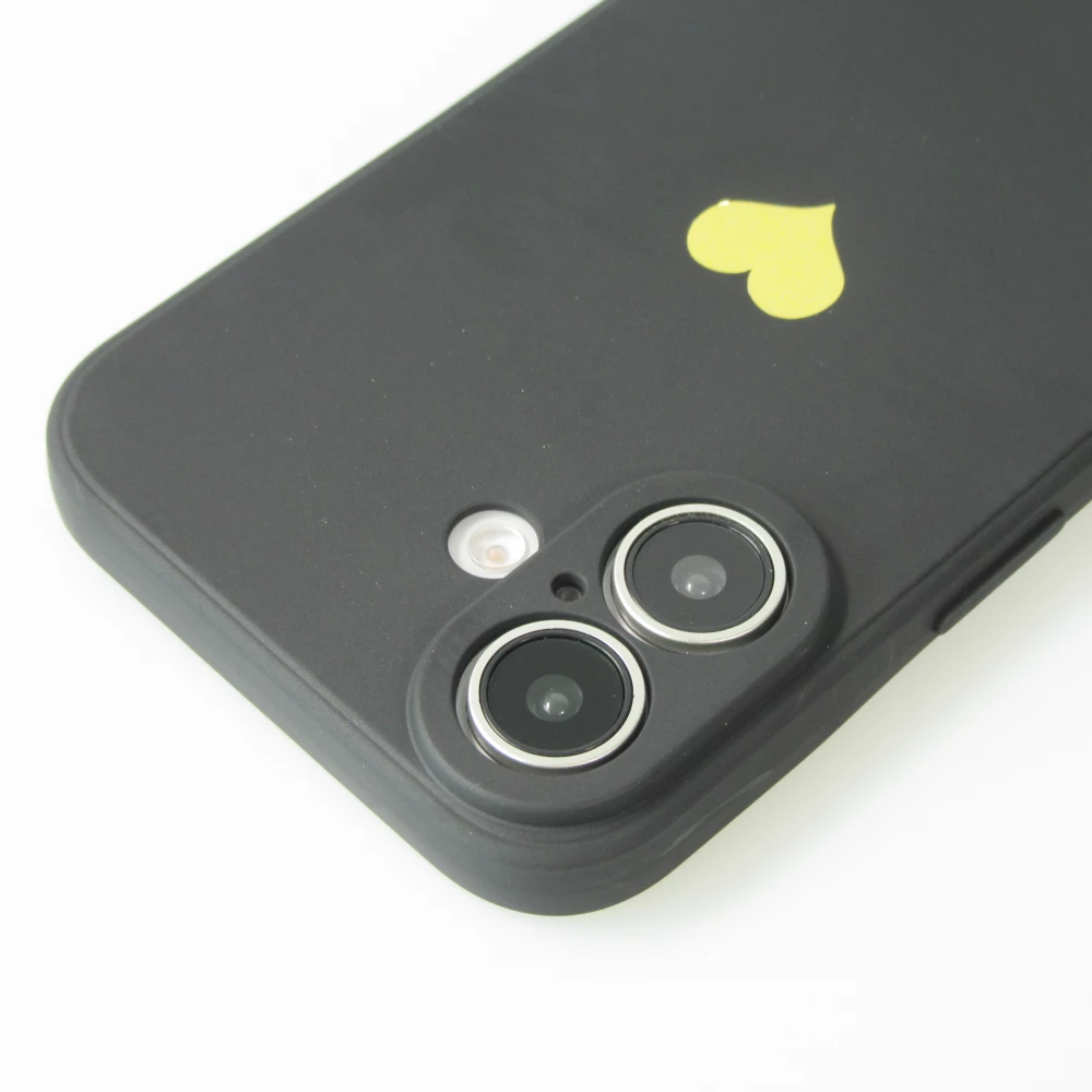iPhone 16 Plus Case Hülle - Silikon Mat Herz gold - Schwarz