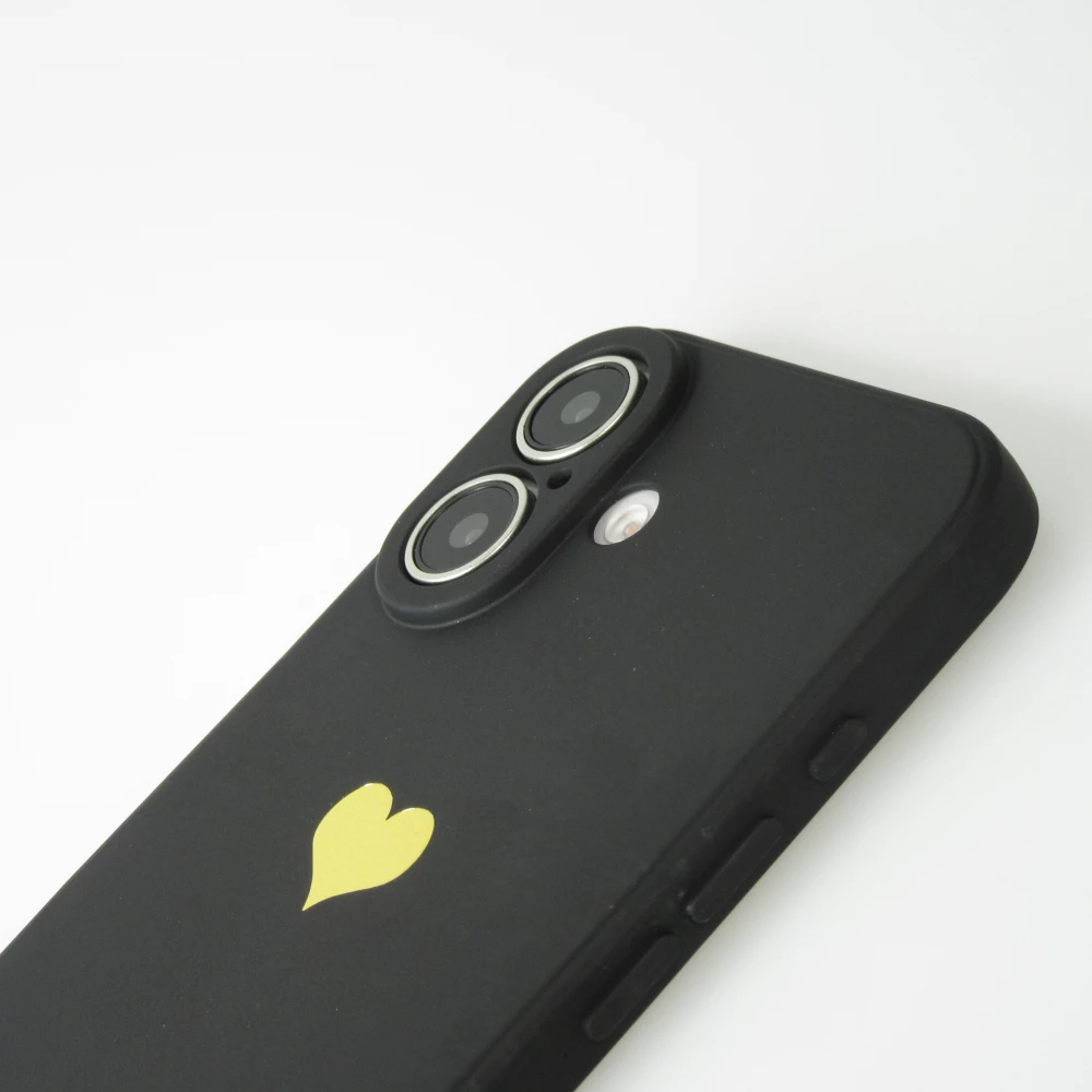 iPhone 16 Plus Case Hülle - Silikon Mat Herz gold - Schwarz
