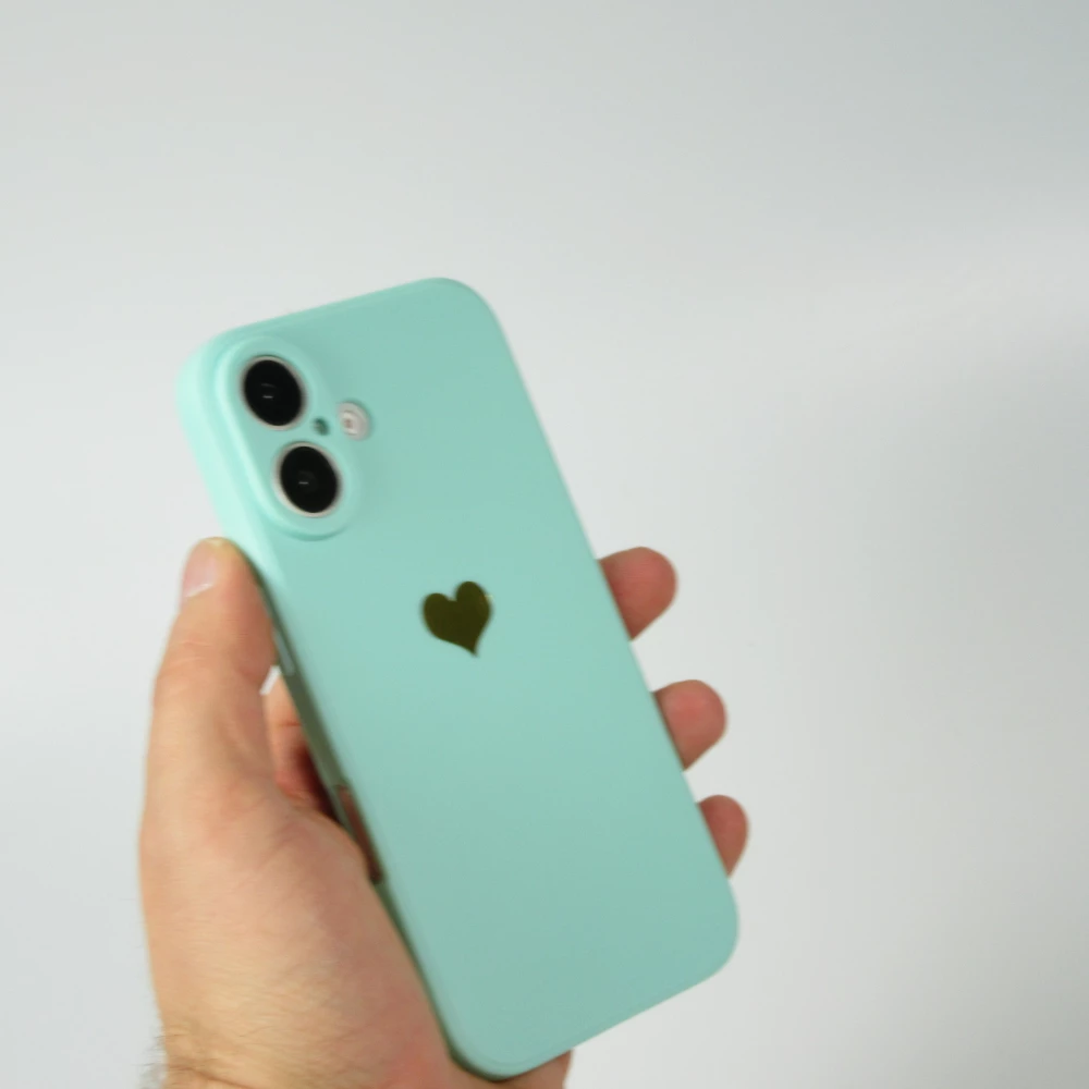 iPhone 16 Plus Case Hülle - Silikon Mat Herz gold - Türkis