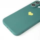 Coque iPhone 16 Plus - Silicone Mat Coeur doré - Vert foncé