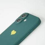 Coque iPhone 16 Plus - Silicone Mat Coeur doré - Vert foncé