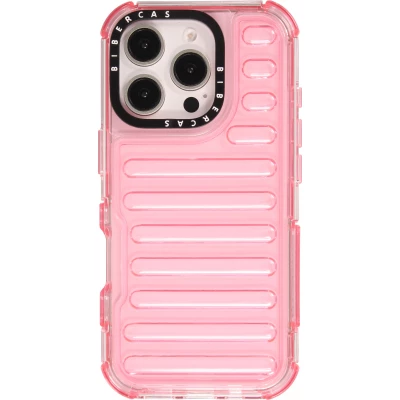 iPhone 16 Pro Case H&uuml;lle - Transparente Hart-Silikon Cover mit 3D Bulp Effekt und verst&auml;rkten Ecken - Rosa