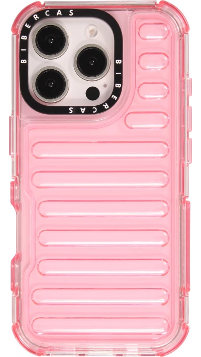 Coque iPhone 16 Pro - Couverture en silicone dur transparente avec effet Bulp 3D et coins renforc&eacute;s - Rose