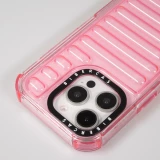 Coque iPhone 16 Pro - Couverture en silicone dur transparente avec effet Bulp 3D et coins renforc&eacute;s - Rose