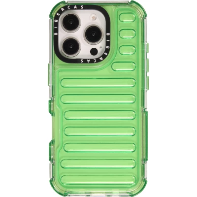 iPhone 16 Pro Case H&uuml;lle - Transparente Hart-Silikon Cover mit 3D Bulp Effekt und verst&auml;rkten Ecken - Gr&uuml;n