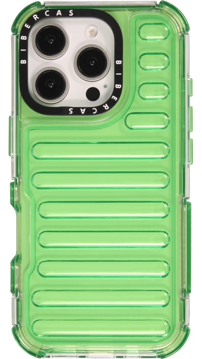 Coque iPhone 16 Pro - Couverture en silicone dur transparente avec effet Bulp 3D et coins renforc&eacute;s - Vert