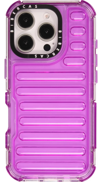 iPhone 16 Pro Max Case H&uuml;lle - Transparente Hart-Silikon Cover mit 3D Bulp Effekt und verst&auml;rkten Ecken - Violett