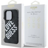 iPhone 16 Pro Case H&uuml;lle - Guess Monogramm Kunstleder mit Love Guess Street Style Logo und integriertem MagSafe - Schwarz