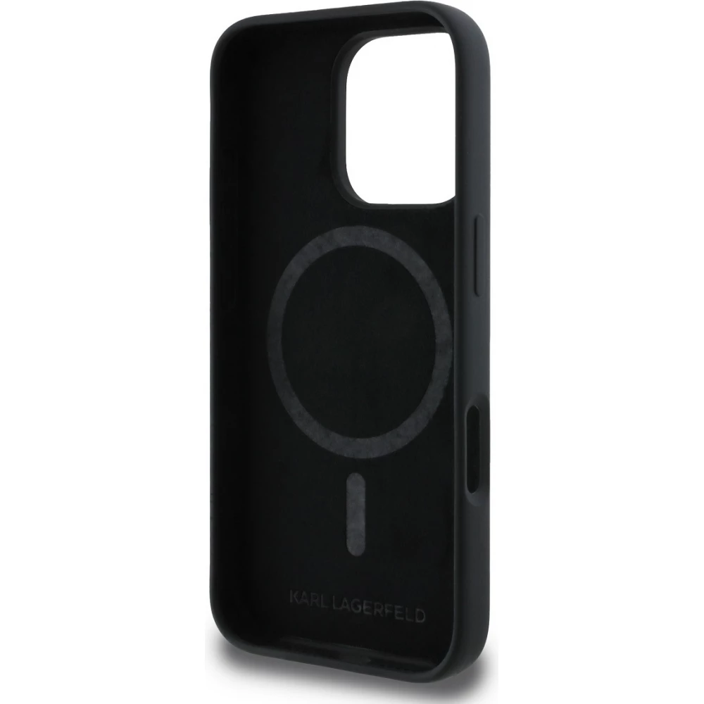 iPhone 16 Pro Case Hülle - Karl Lagerfeld und Choupette soft touch mit MagSafe - Schwarz