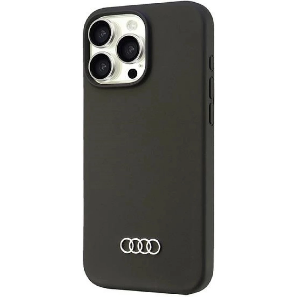 Coque iPhone 16 Pro Max - Audi silicone Soft Touch avec logo - Noir