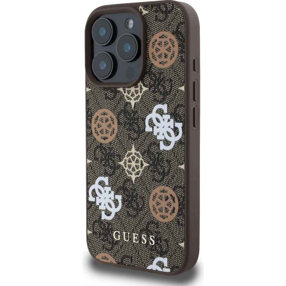 Coque iPhone 16 Pro Max - Guess monogramme Peony avec MagSafe - Brun