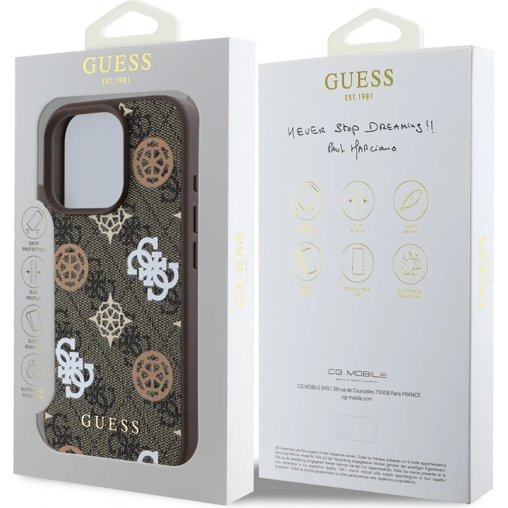 Coque iPhone 16 Pro Max - Guess monogramme Peony avec MagSafe - Brun