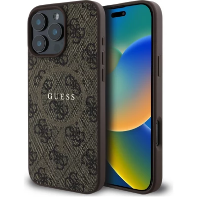 Coque iPhone 16 Pro Max - Guess monogramme similicuir avec MagSafe intégré - Brun