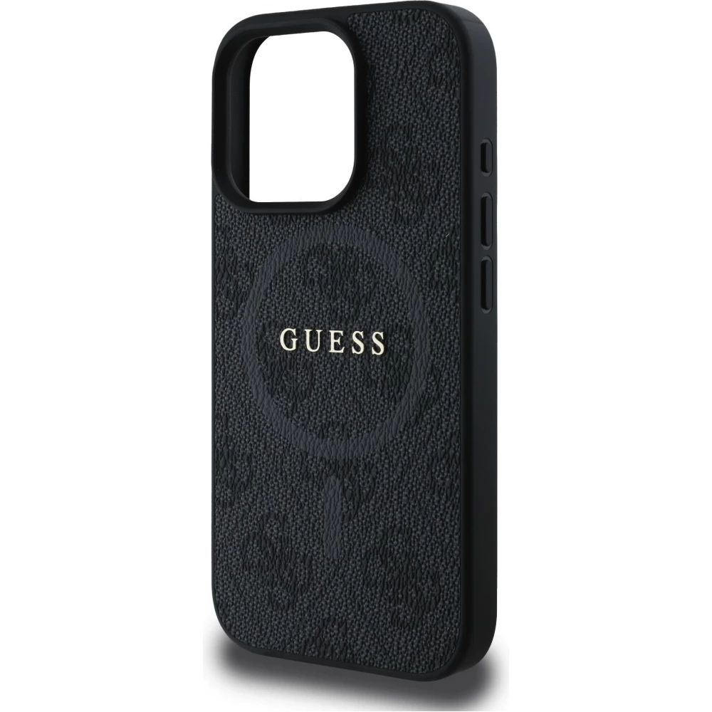 iPhone 16 Pro Max Case H&uuml;lle - Guess Monogramm Kunstleder mit integriertem Magsafe - Schwarz