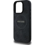iPhone 16 Pro Max Case H&uuml;lle - Guess Monogramm Kunstleder mit integriertem Magsafe - Schwarz