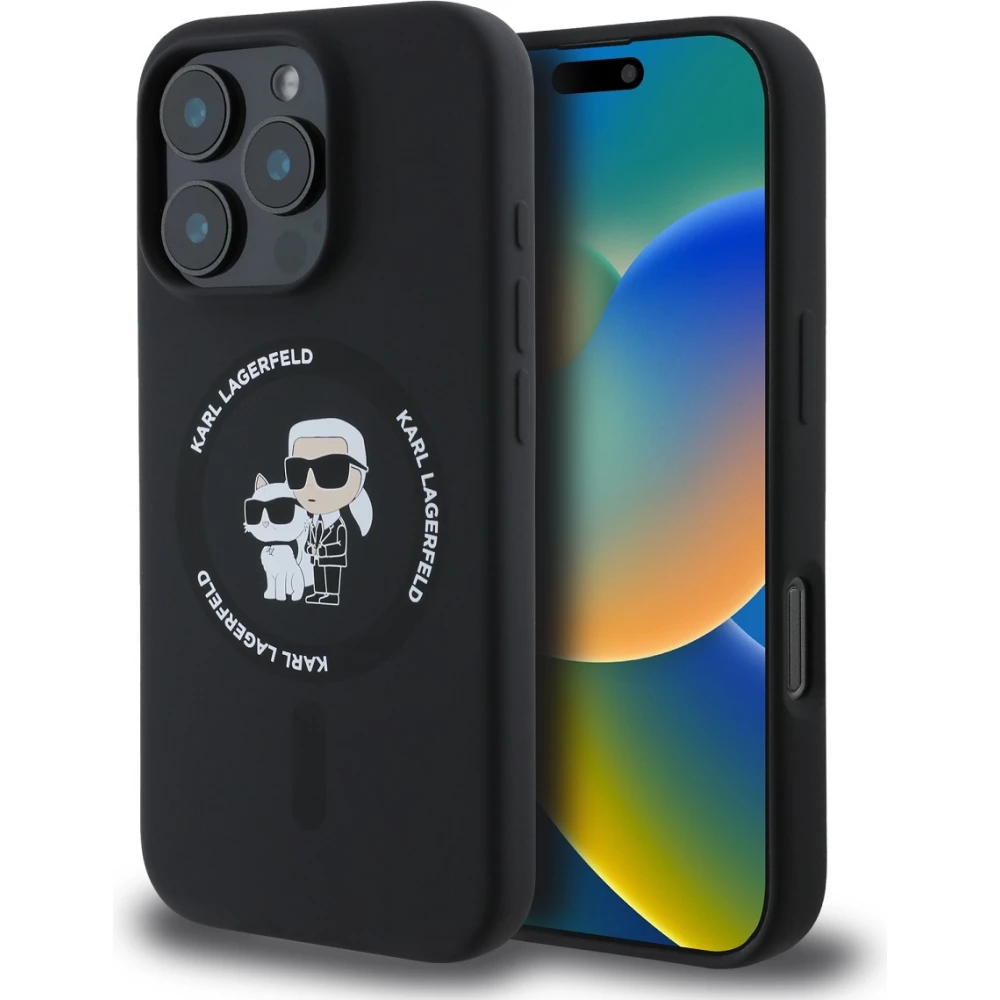 Coque iPhone 16 Pro Max - Karl Lagerfeld et Choupette soft touch avec MagSafe - Noir