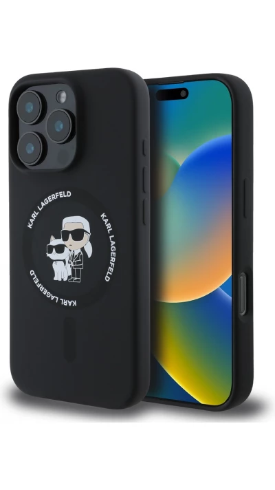 iPhone 16 Pro Max Case H&uuml;lle - Karl Lagerfeld und Choupette soft touch mit MagSafe - Schwarz
