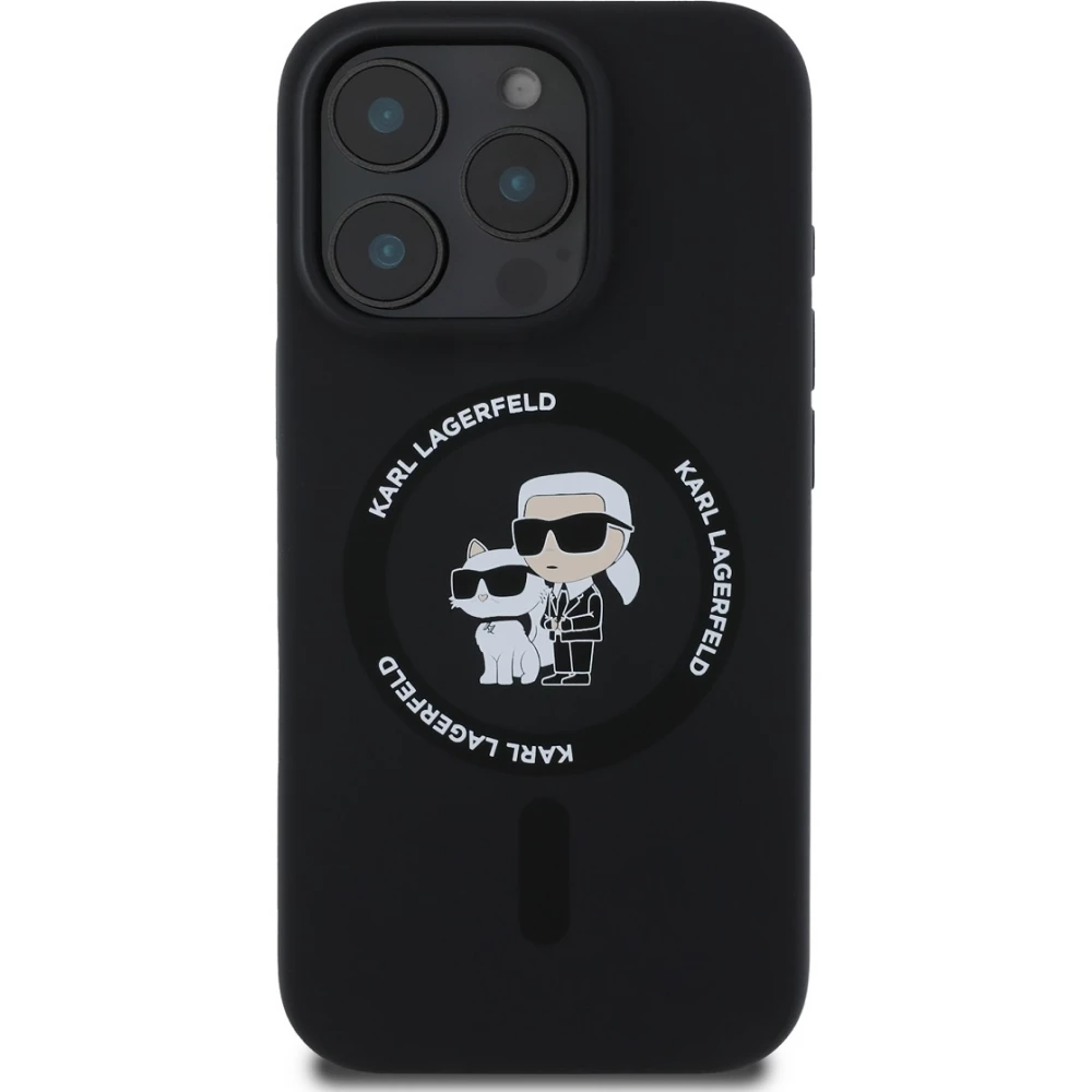 Coque iPhone 16 Pro Max - Karl Lagerfeld et Choupette soft touch avec MagSafe - Noir