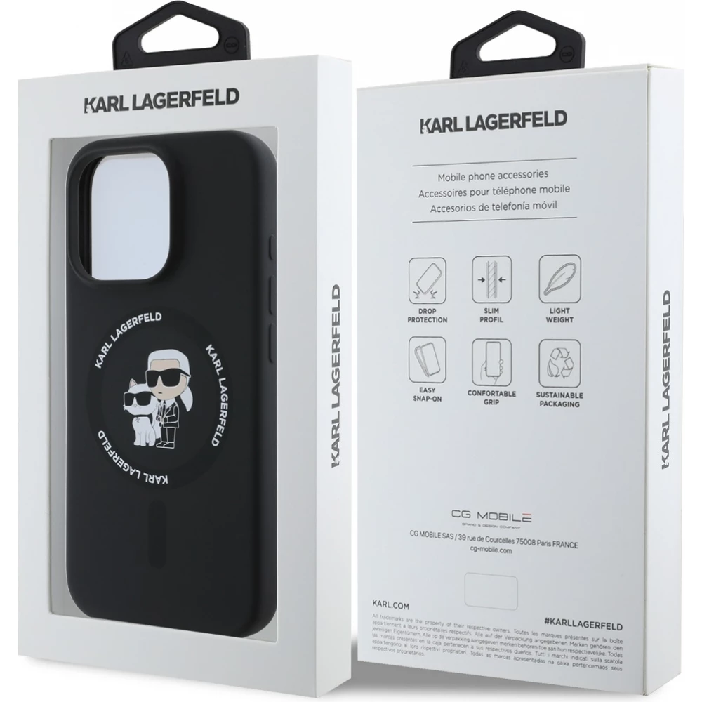 Coque iPhone 16 Pro Max - Karl Lagerfeld et Choupette soft touch avec MagSafe - Noir