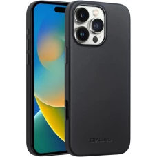 Coque iPhone 16 Pro Max - Qialino cuir véritable (compatible MagSafe) - Noir