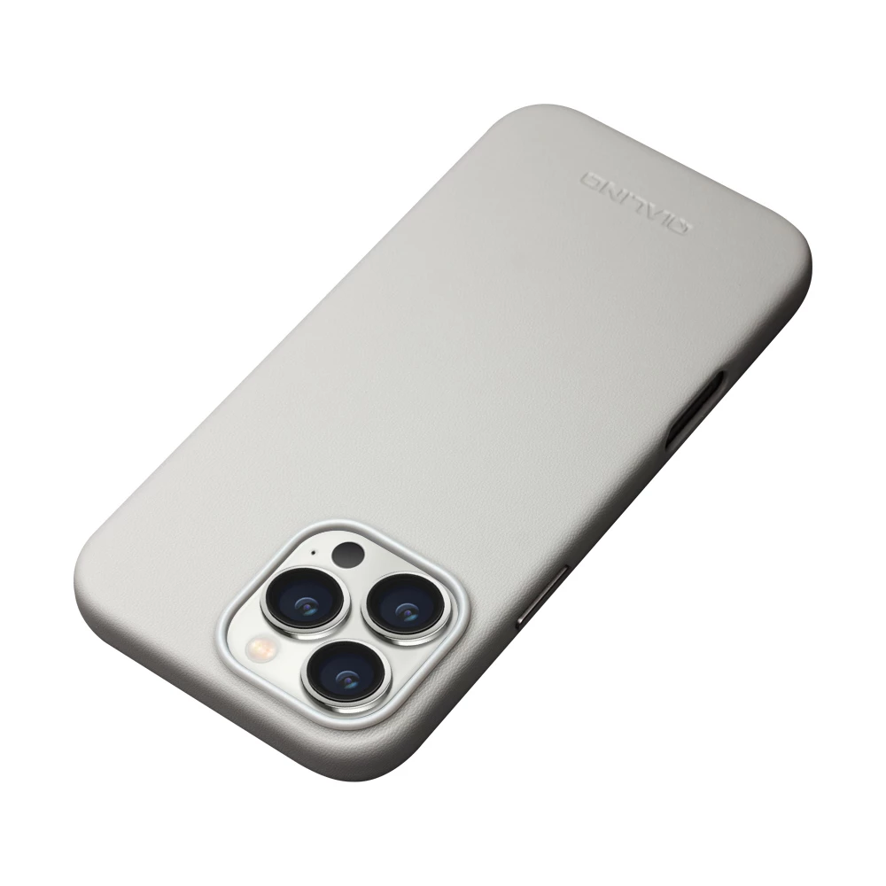 Coque iPhone 16 Pro - Qialino cuir véritable (compatible MagSafe) - Gris