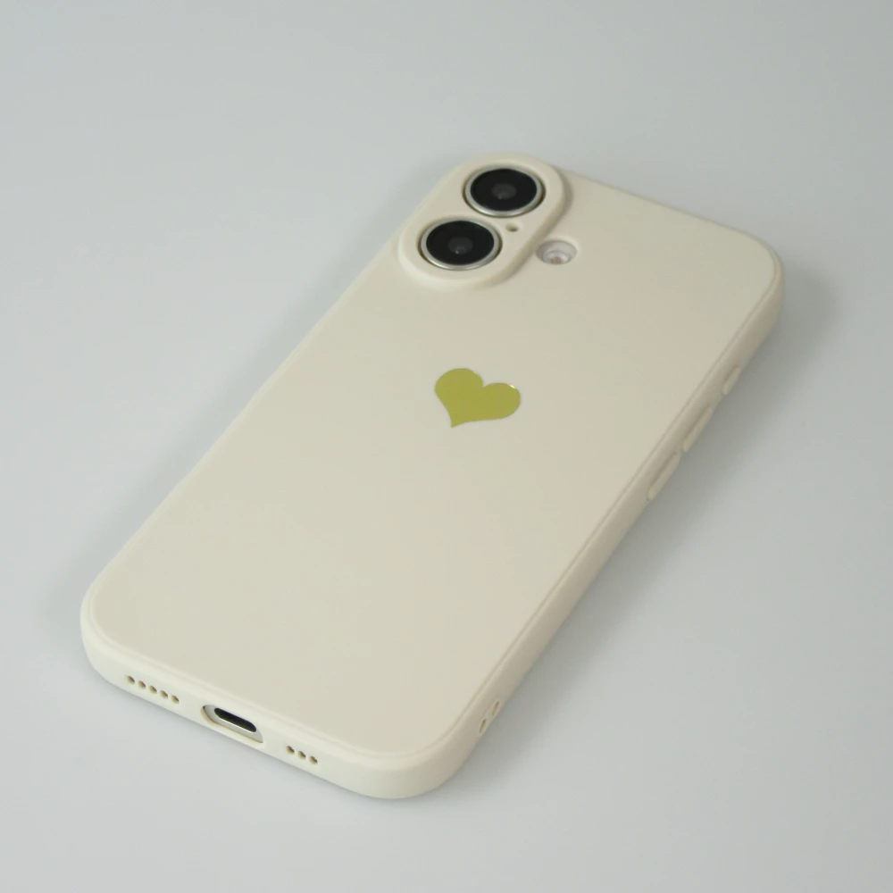 iPhone 16 Case Hülle - Silikon Mat Herz gold - Beige