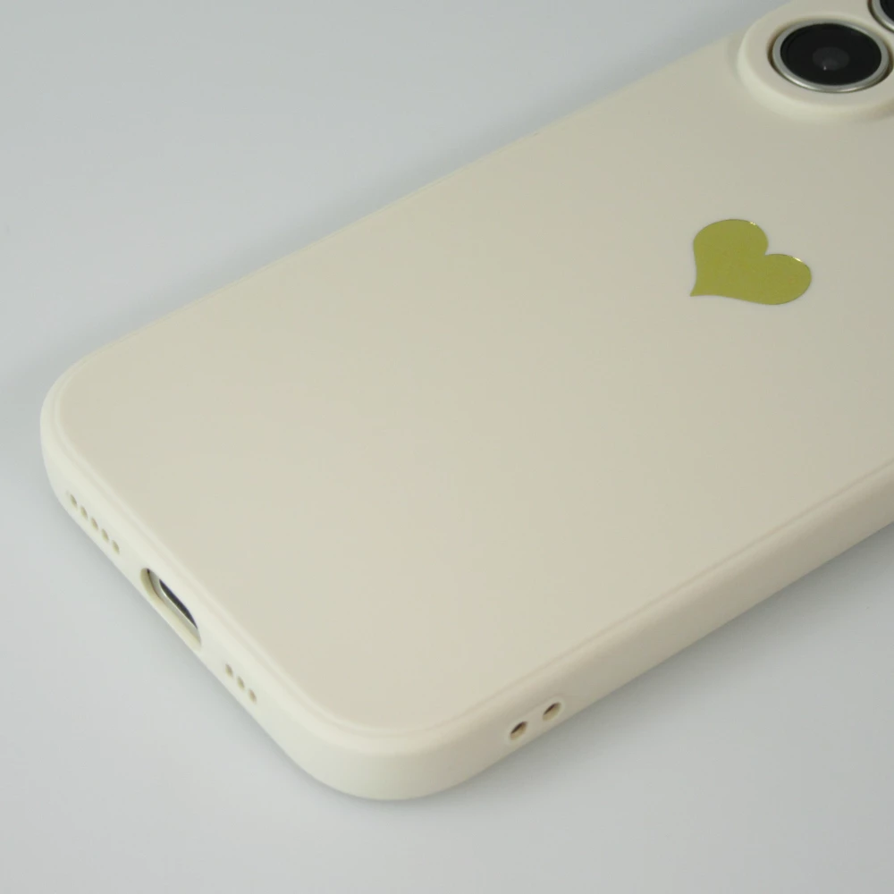 iPhone 16 Case Hülle - Silikon Mat Herz gold - Beige