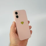 iPhone 16 Case Hülle - Silikon Mat Herz gold - Rosa