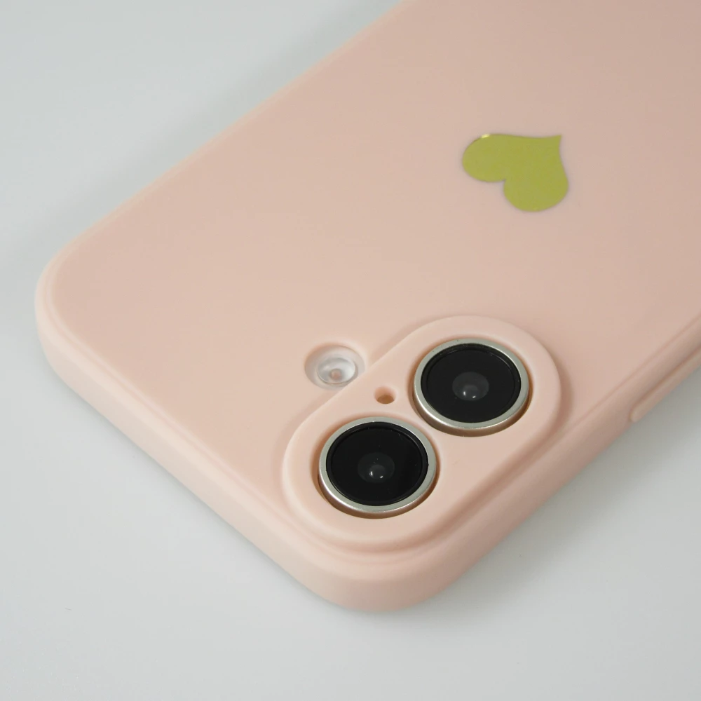 iPhone 16 Case Hülle - Silikon Mat Herz gold - Rosa