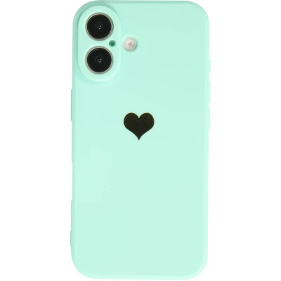 iPhone 16 Case Hülle - Silikon Mat Herz gold - Türkis