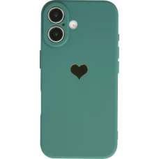 iPhone 16 Case Hülle - Silikon Mat Herz gold - Dunkelgrün