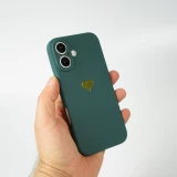 iPhone 16 Case Hülle - Silikon Mat Herz gold - Dunkelgrün