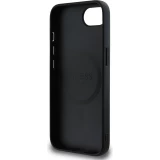 iPhone 16e Case H&uuml;lle - Guess Classic Logo MagSafe aus genarbtem Leder - Schwarz