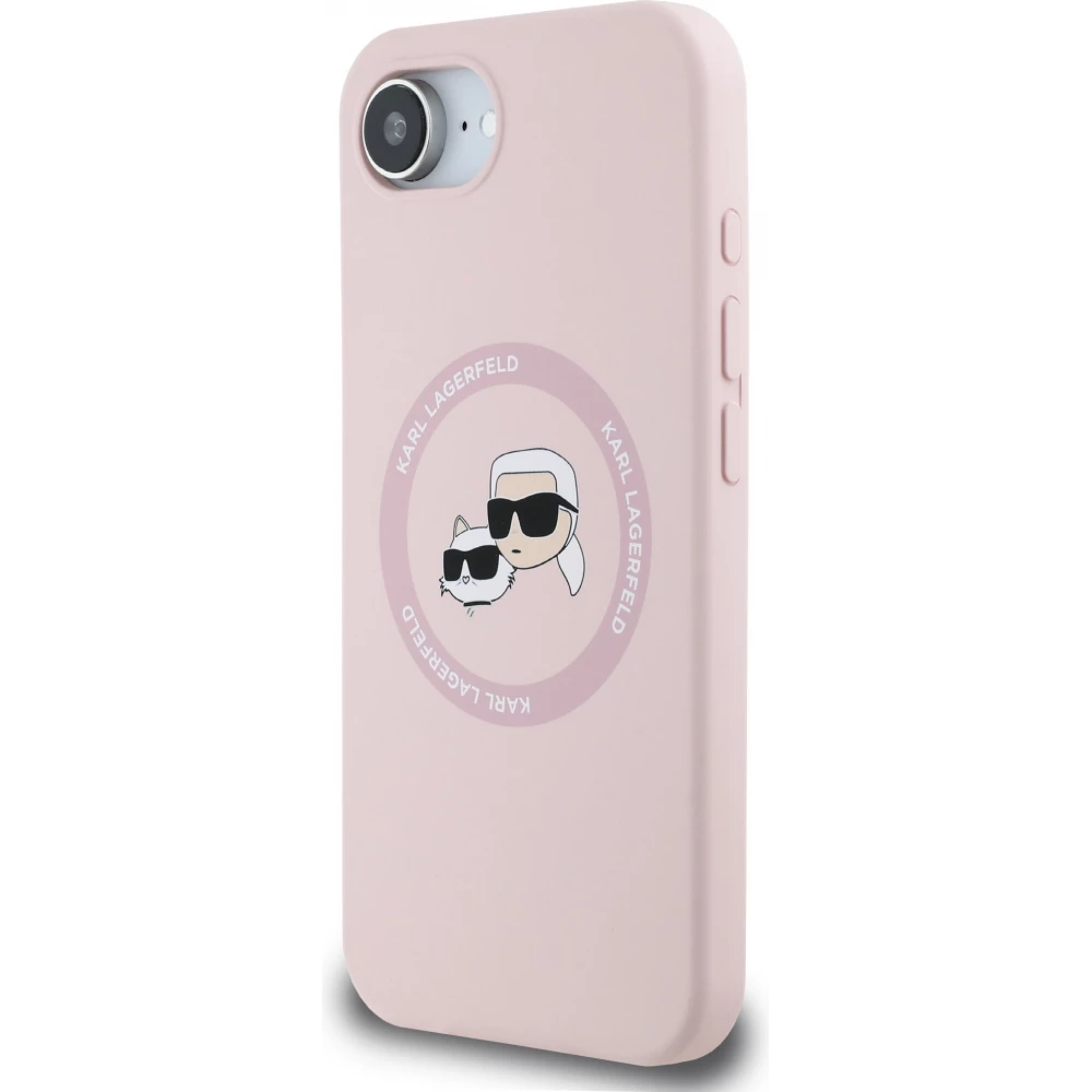 Coque iPhone 16e - Karl Lagerfeld et Choupette silicone Soft Touch avec MagSafe - Rose