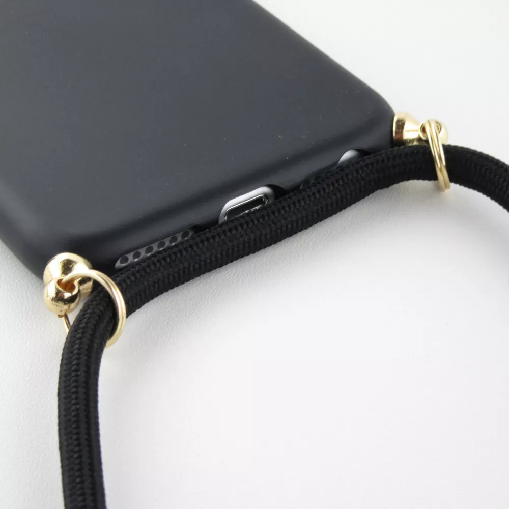 Hülle iPhone 17e / 16e - Bio Eco-Friendly Vegan mit Handykette Necklace - Schwarz