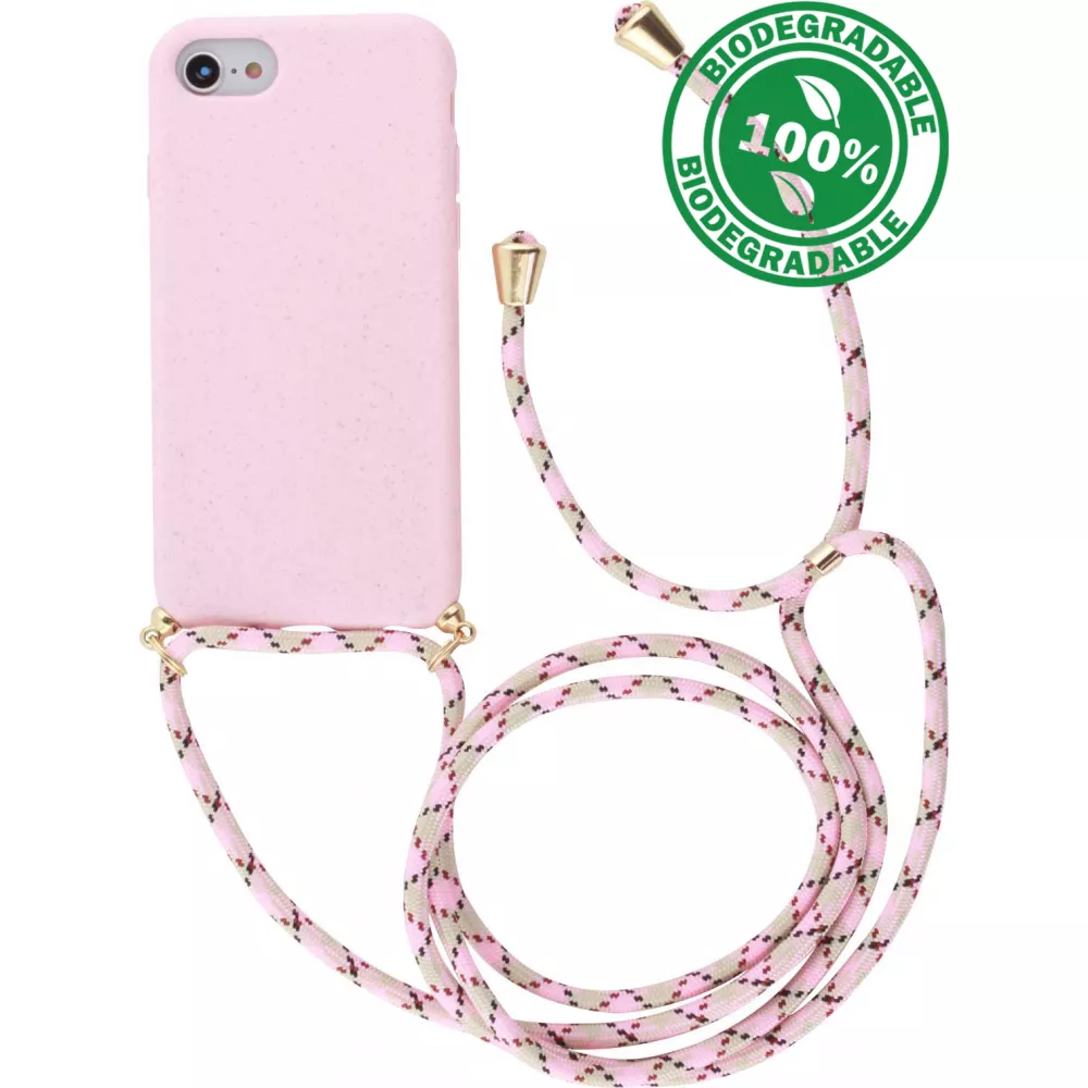 Hülle iPhone 17e / 16e - Bio Eco-Friendly Vegan mit Handykette Necklace - Rosa
