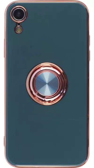 Coque iPhone XR - Gel Bronze avec anneau gris - Vert